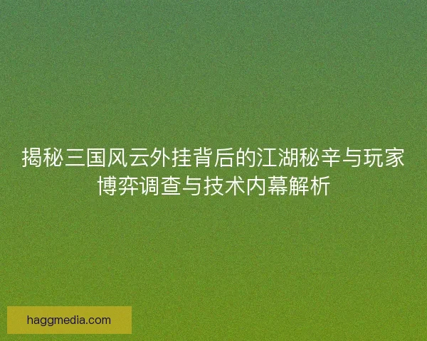 揭秘三国风云外挂背后的江湖秘辛与玩家博弈调查与技术内幕解析